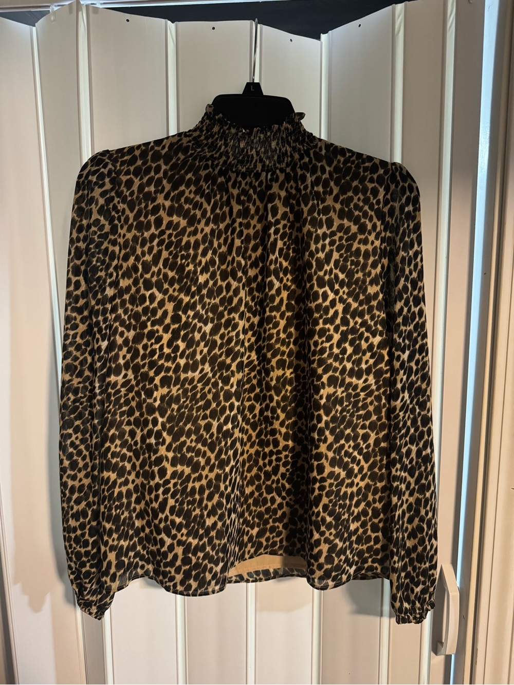J. Crew Leopard Print High-Neck Blouse - Black & Tan